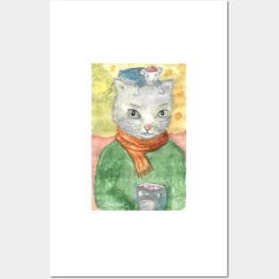 Cat and mouse watercolor Posters and Art